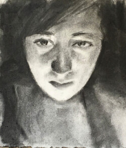 “Self Portrait”, Charcoal on paper, 4” x 6”, 2018