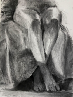 “Figure Drawing with Crossed Legs”, Charcoal on paper, 18” x 24”, 2018