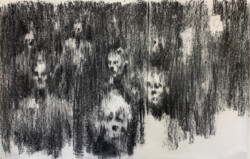 “Everyone is Here”, Charcoal on paper, 48” x 72”, 2020